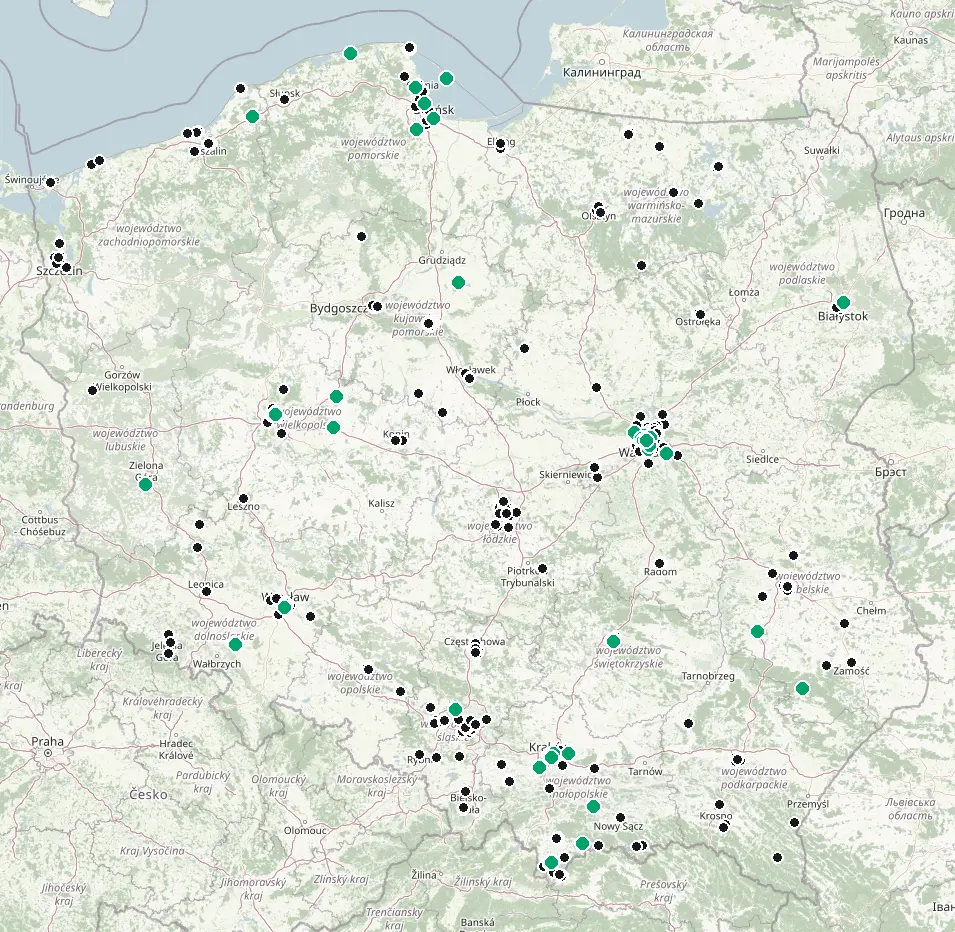 Mapa Polski z lokalami z filmów Książula