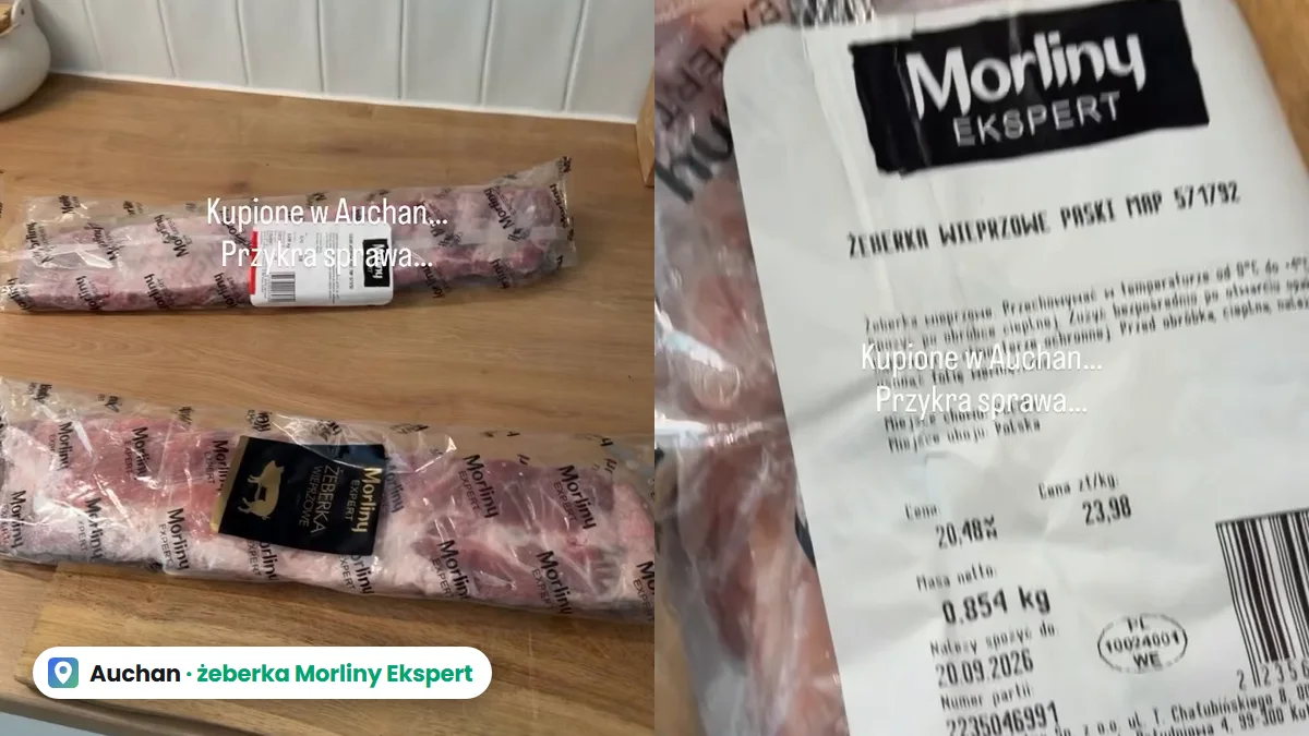 Żeberka Morliny z Auchan śmierdziały dwa dni przed końcem daty. Książulo pokazał etykietę i nie wie, czy winić sklep, czy producenta