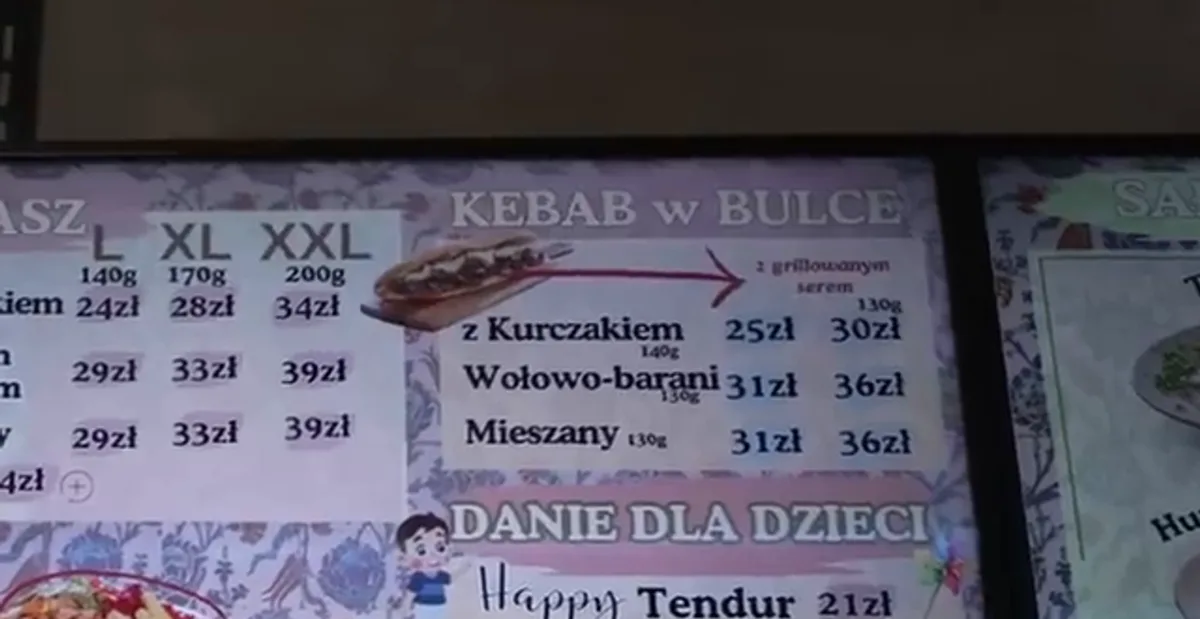 Cennik Tendur Kebab w Lublinie: lawasz, kebab w bułce, kebab box